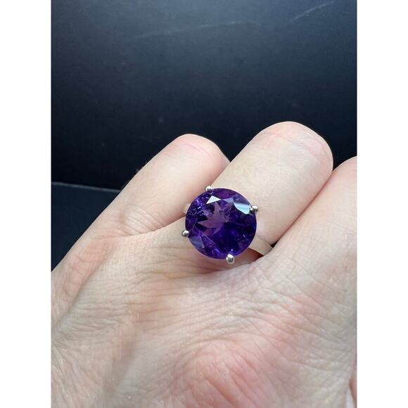 Vintage Samuel Aaron amethyst solitaire sterling silver ring size 7 - Picture 5 of 16